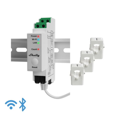 Shelly Pro 3EM-120A - Contador de energía trifásico para carril DIN