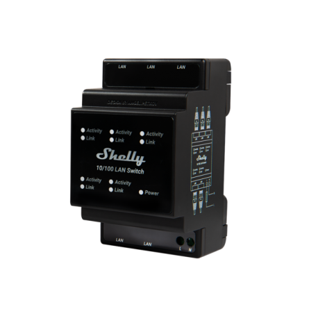 Shelly LAN Switch - Switch Carril DIN Fast Ethernet 5 puertos