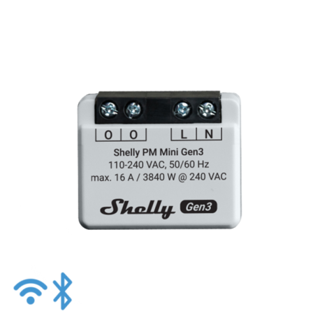 Shelly PM Mini Gen3 - Medidor consumo eléctrico inteligente Wi-Fi, 1 canal 16 A. No dispone de relé. 